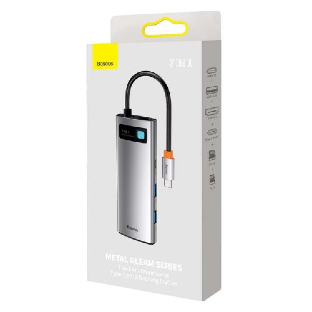 Baseus HUB Metal Gleam σειράς 7-σε-1 Πολυλειτουργικό (Type-C έως 2x USB 3.0, PD 100W / HDMI 4K 30Hz / RJ45 1Gbps, Type-C βασικό) Γκρι (WKWG020113)