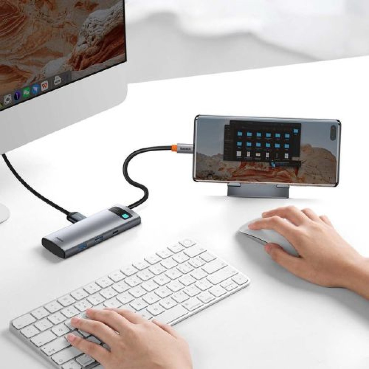 Baseus HUB Metal Gleam σειράς 7-σε-1 Πολυλειτουργικό (Type-C έως 2x USB 3.0, PD 100W / HDMI 4K 30Hz / RJ45 1Gbps, Type-C βασικό) Γκρι (WKWG020113)