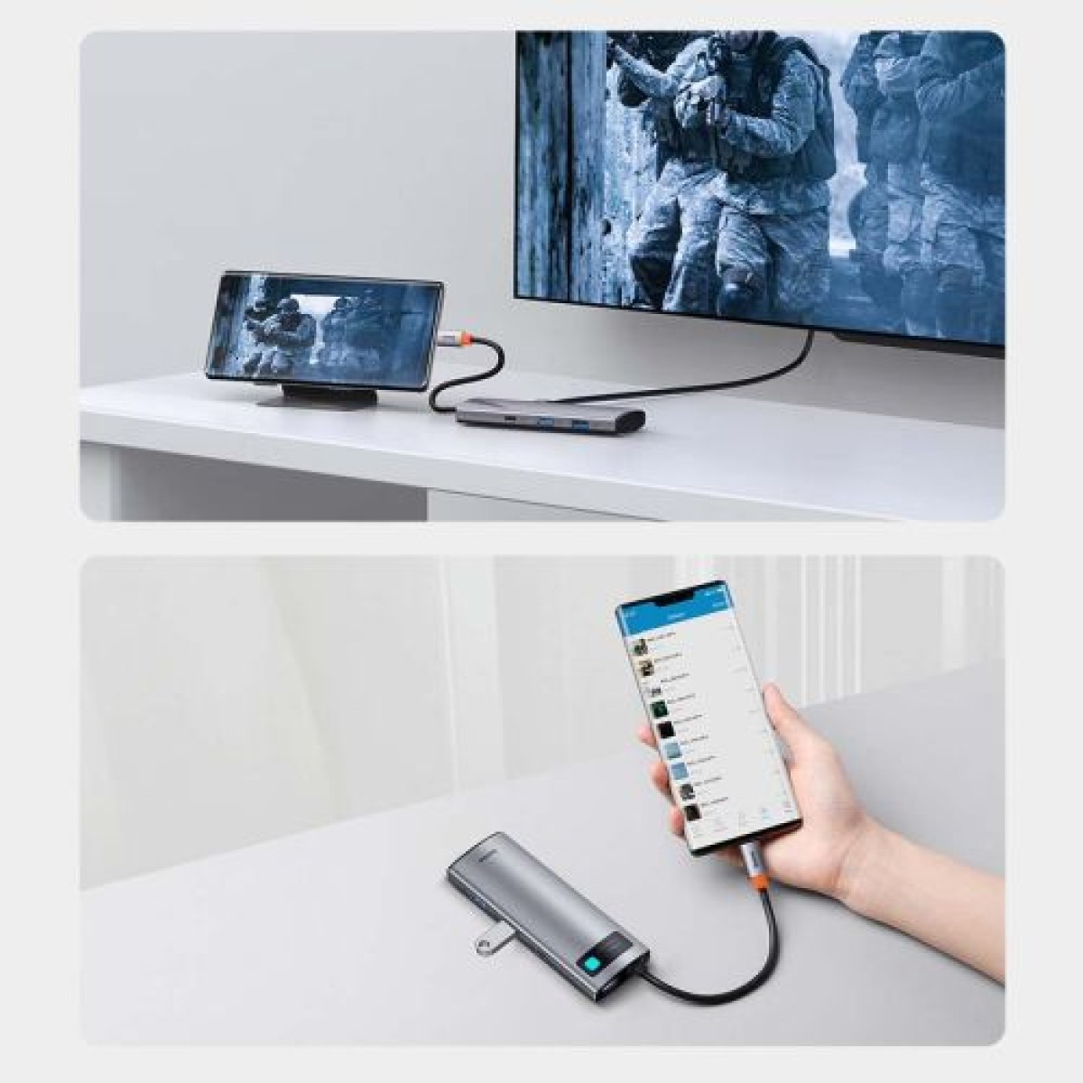 Baseus HUB Metal Gleam σειράς 7-σε-1 Πολυλειτουργικό (Type-C έως 2x USB 3.0, PD 100W / HDMI 4K 30Hz / RJ45 1Gbps, Type-C βασικό) Γκρι (WKWG020113)