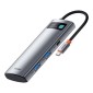 Baseus HUB Metal Gleam σειράς 7-σε-1 Πολυλειτουργικό (Type-C έως 2x USB 3.0, PD 100W / HDMI 4K 30Hz / RJ45 1Gbps, Type-C βασικό) Γκρι (WKWG020113)