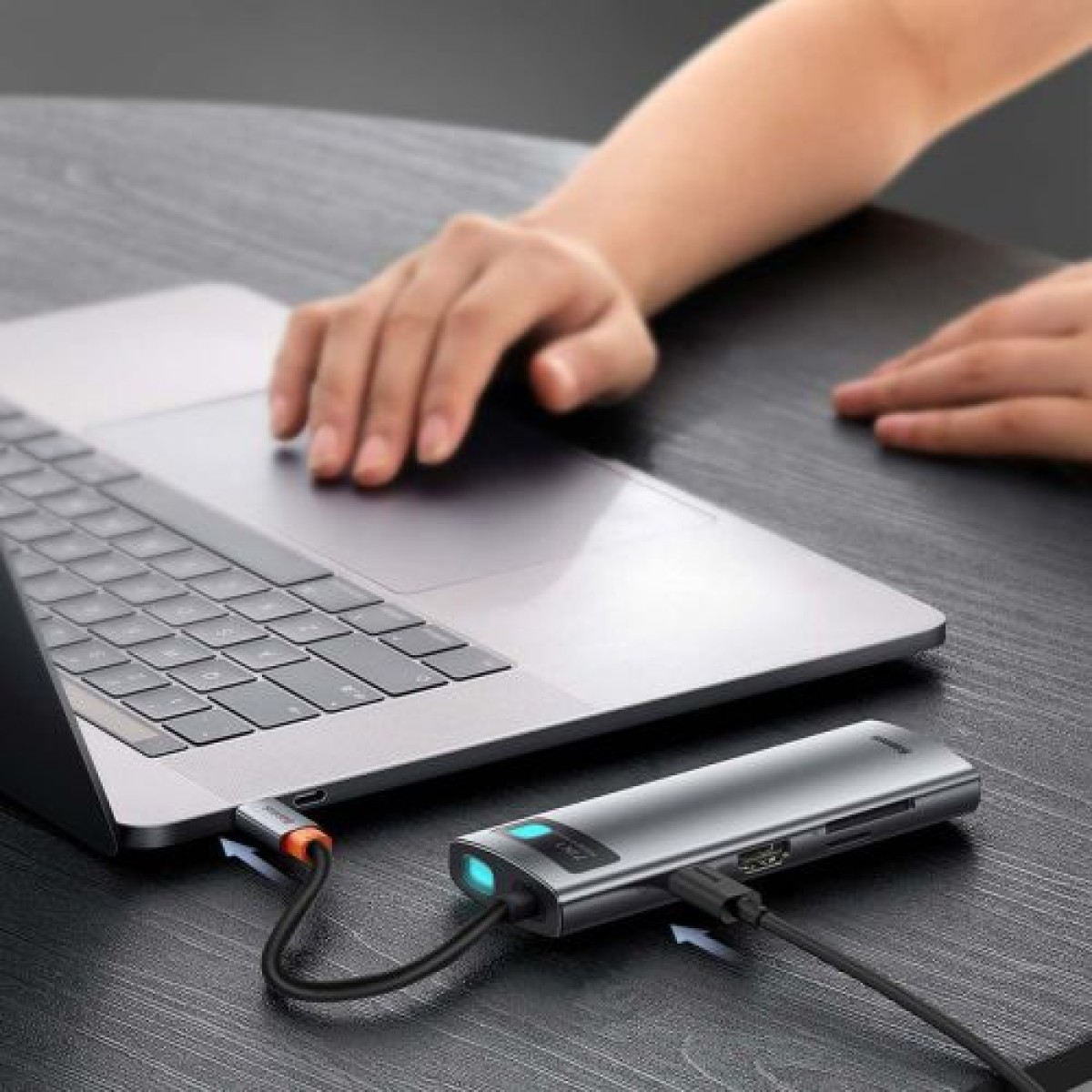 Baseus HUB Metal Gleam σειράς 7-σε-1 Πολυλειτουργικό (Type-C έως 2x USB 3.0, PD 100W / HDMI 4K 30Hz / RJ45 1Gbps, Type-C βασικό) Γκρι (WKWG020113)