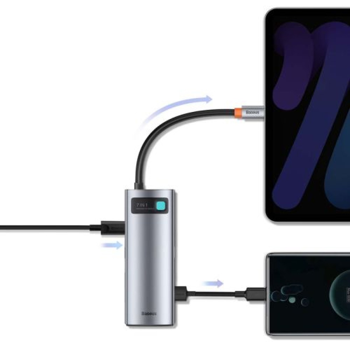Baseus HUB Metal Gleam σειράς 7-σε-1 Πολυλειτουργικό (Type-C έως 2x USB 3.0, PD 100W / HDMI 4K 30Hz / RJ45 1Gbps, Type-C βασικό) Γκρι (WKWG020113)
