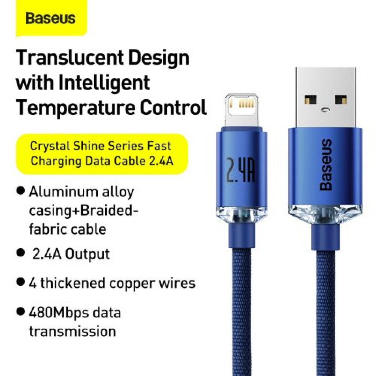 Baseus Lightning Crystal Shine Cable Cable Fast Charging Data Cable 2.4A 1.2m Μπλε (CAJY000003)