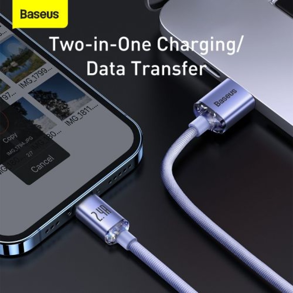 Baseus Lightning Crystal Shine Cable Cable Fast Charging Data Cable 2.4A 2m Purple (CAJY000105)