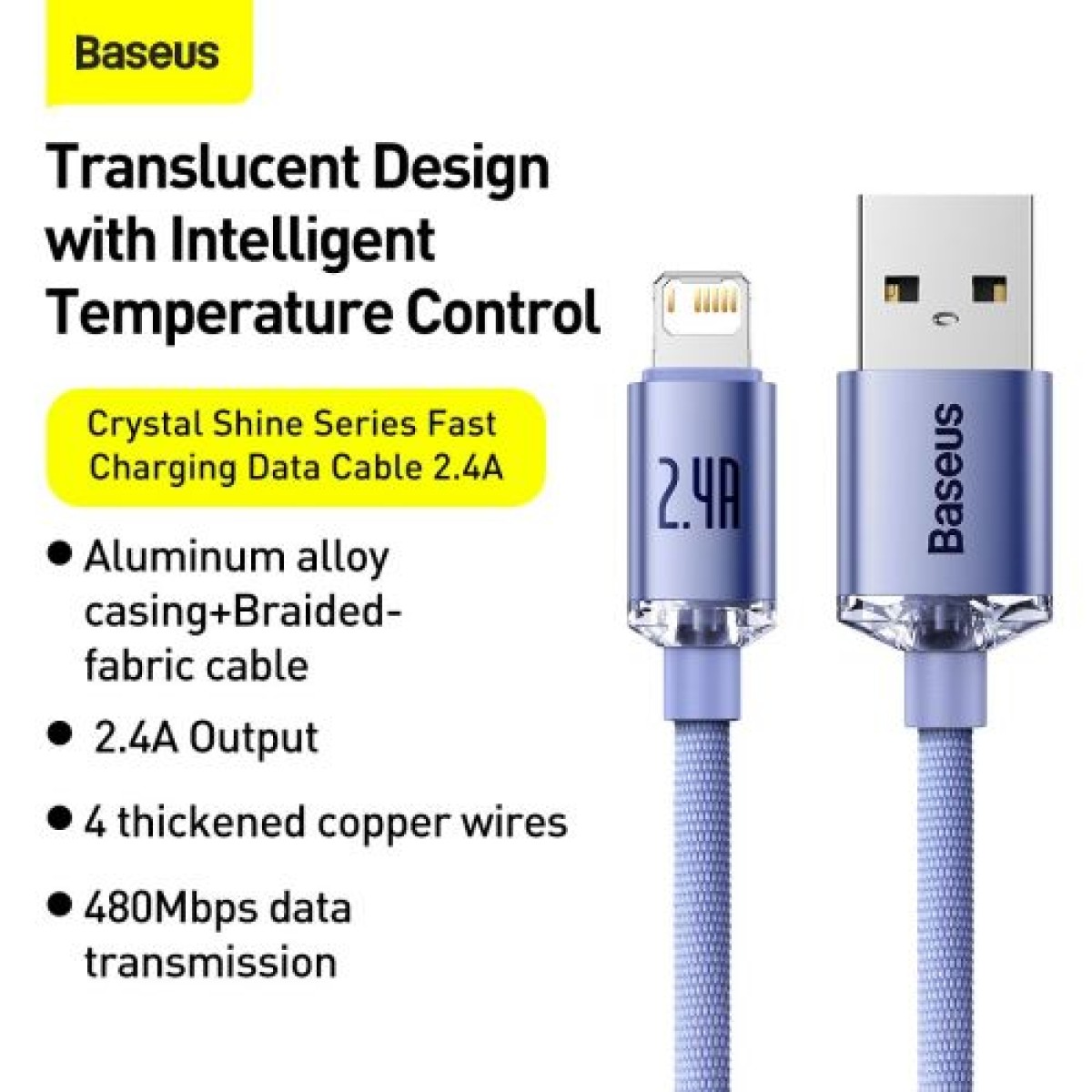 Baseus Lightning Crystal Shine Cable Cable Fast Charging Data Cable 2.4A 2m Purple (CAJY000105)