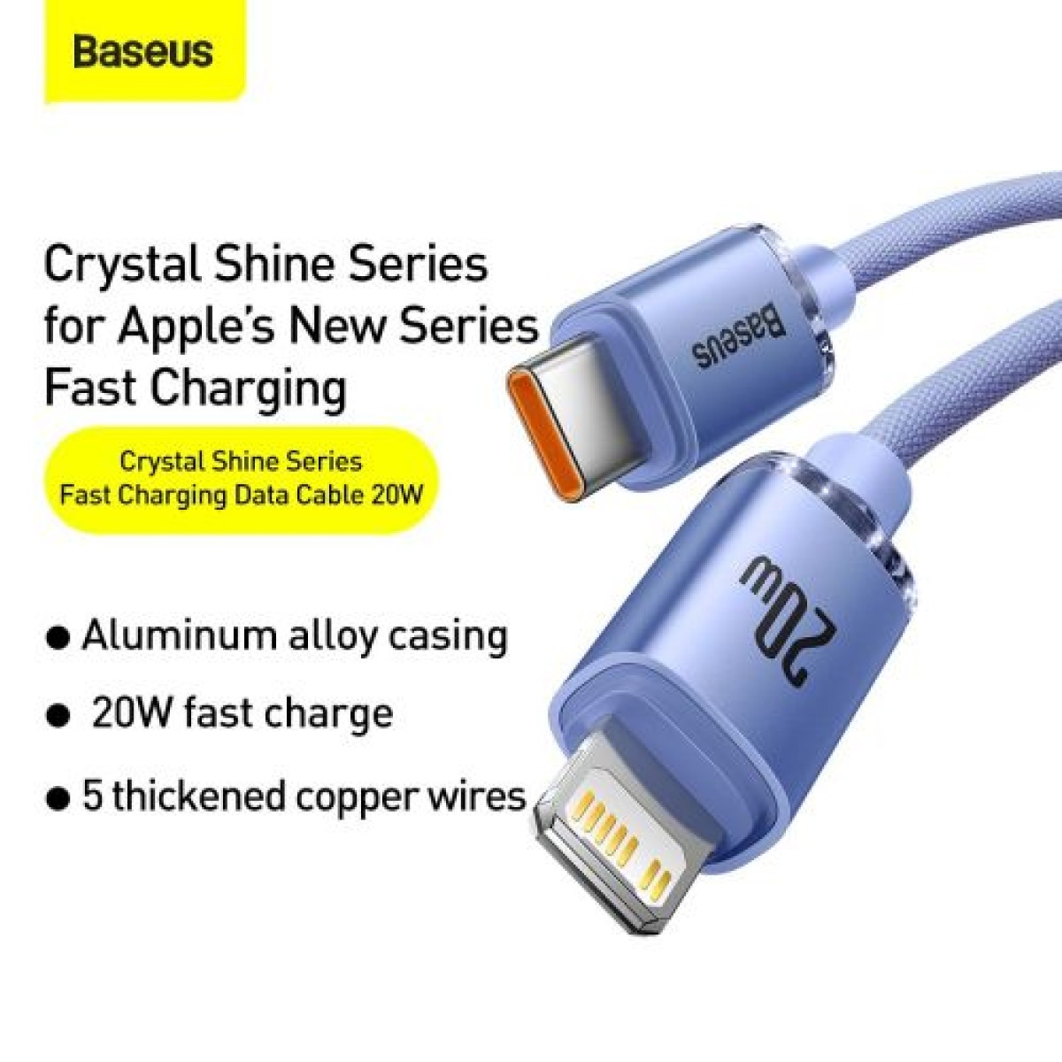 Baseus Type-C - Καλώδιο Lightning, Crystal Shine Series Fast Charging Data Cable 20W 1,2m Purple (CAJY000205)