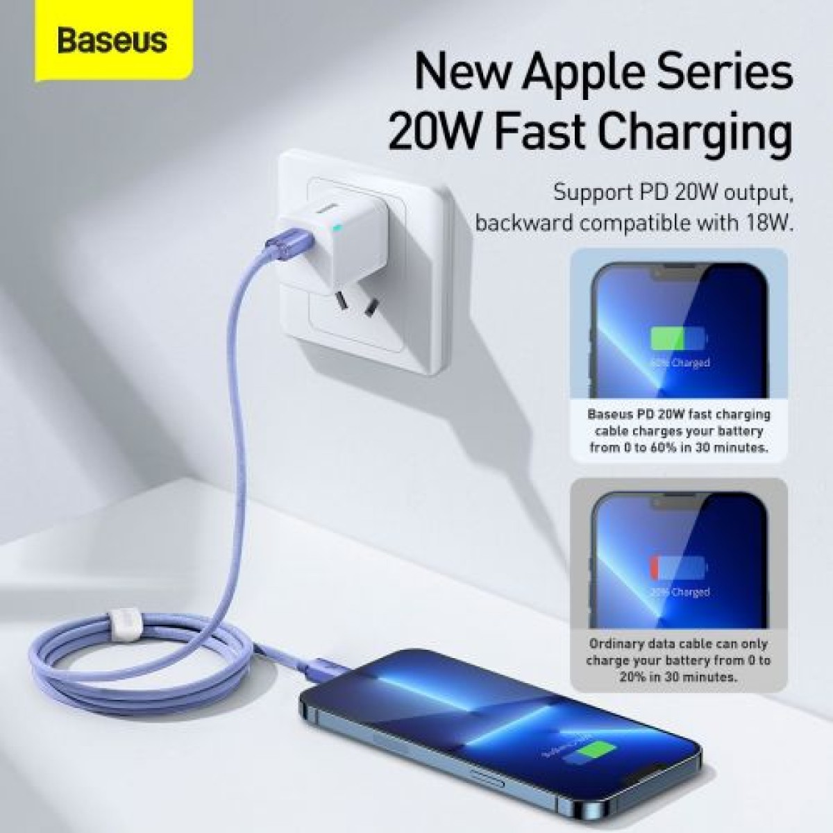Baseus Type-C - Καλώδιο Lightning, Crystal Shine Series Fast Charging Data Cable 20W 1,2m Purple (CAJY000205)