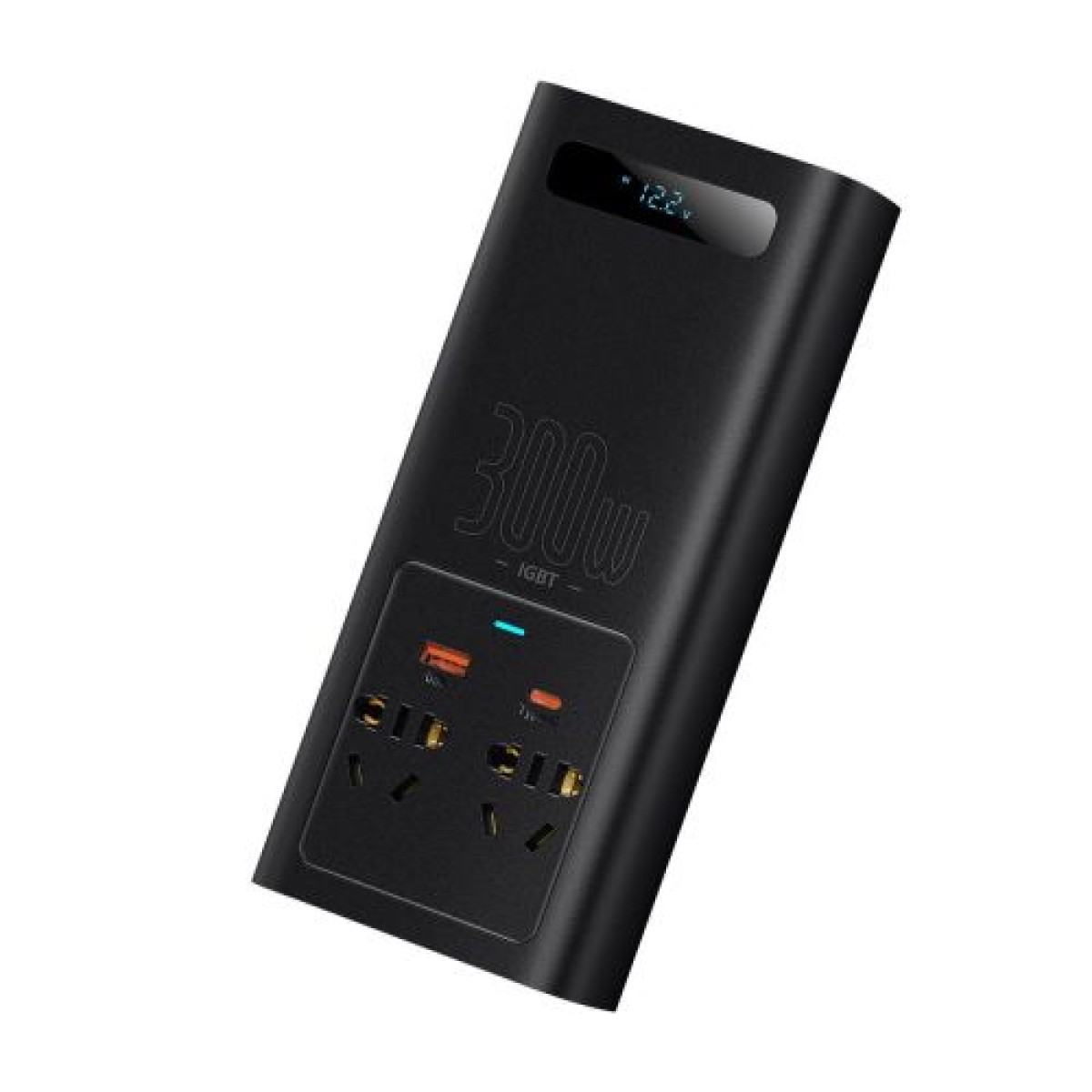 Baseus Car Power Inverter IGBT 300W/ 220V (C+U + Dual EU βύσμα) με καλώδια σφιγκτήρα 12V (0,40m) και καλώδιο υποδοχής αναπτήρα (0,60m), μαύρο (CGNB010101)