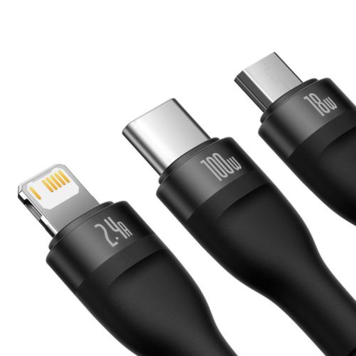 Baseus Universal Flash Series 3-σε-1 Καλώδιο δεδομένων γρήγορης φόρτισης (USB-A σε Micro + Lightning + Type-C) 100W, 1,2 m Μαύρο (CASS030001)