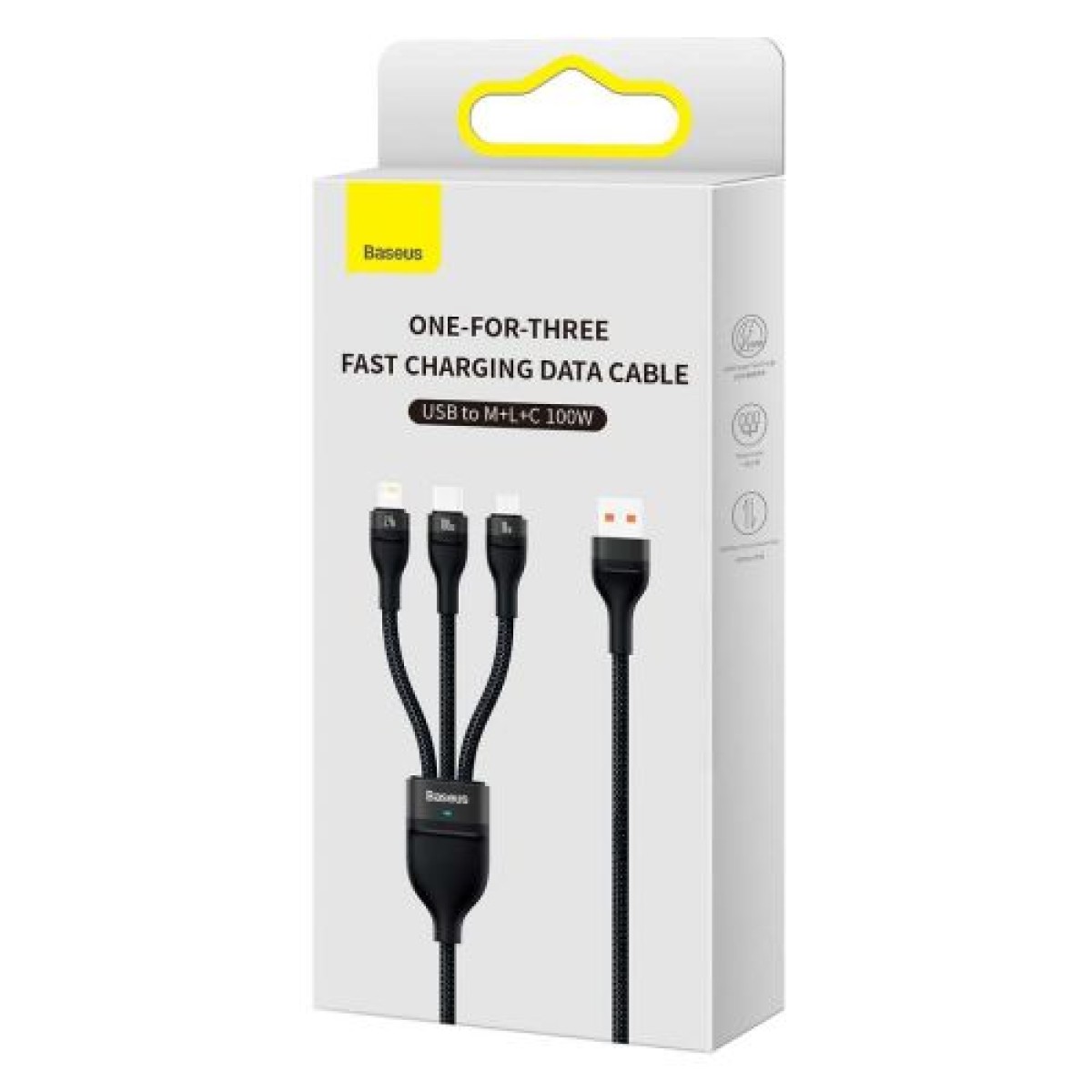 Baseus Universal Flash Series 3-σε-1 Καλώδιο δεδομένων γρήγορης φόρτισης (USB-A σε Micro + Lightning + Type-C) 100W, 1,2 m Μαύρο (CASS030001)