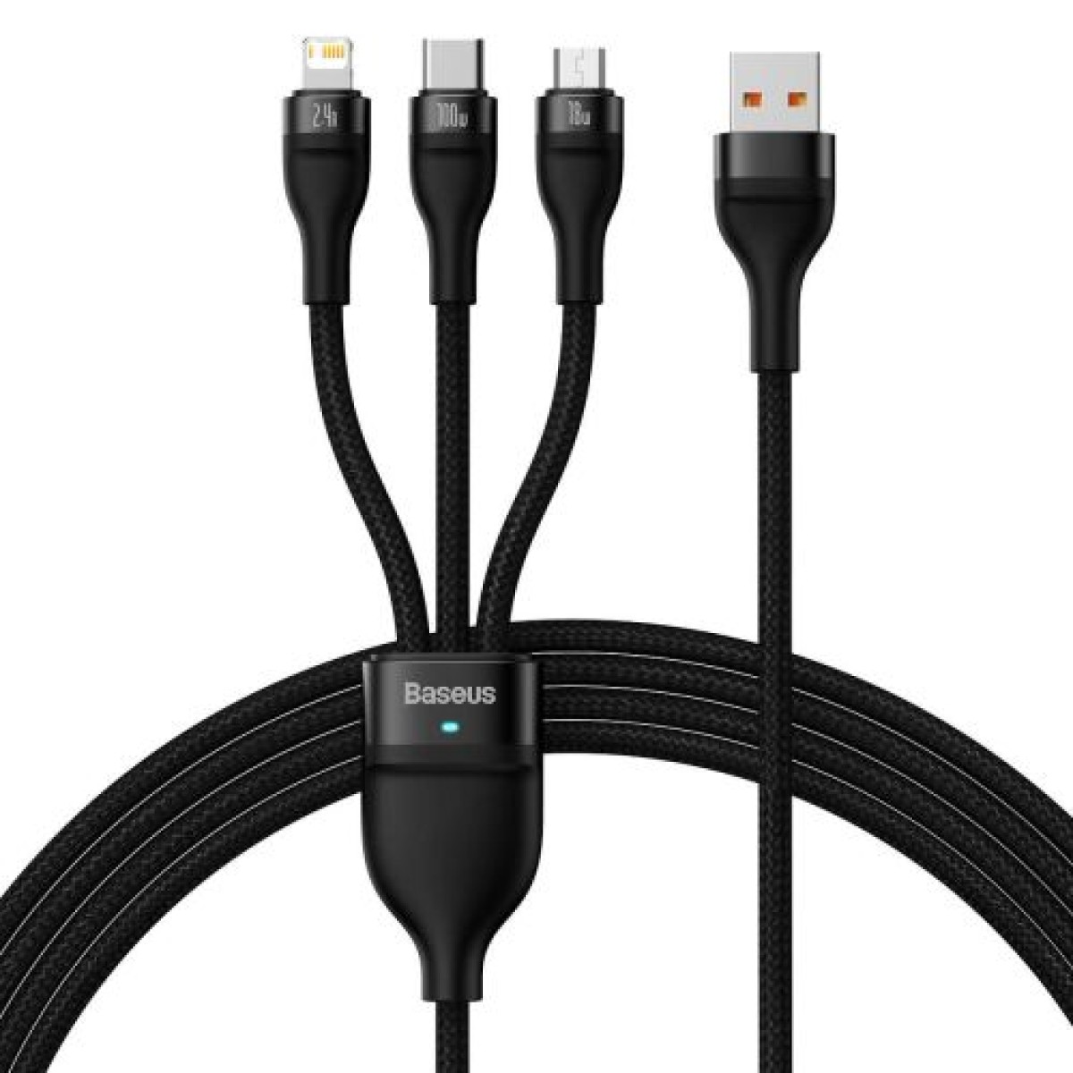Baseus Universal Flash Series 3-σε-1 Καλώδιο δεδομένων γρήγορης φόρτισης (USB-A σε Micro + Lightning + Type-C) 100W, 1,2 m Μαύρο (CASS030001)