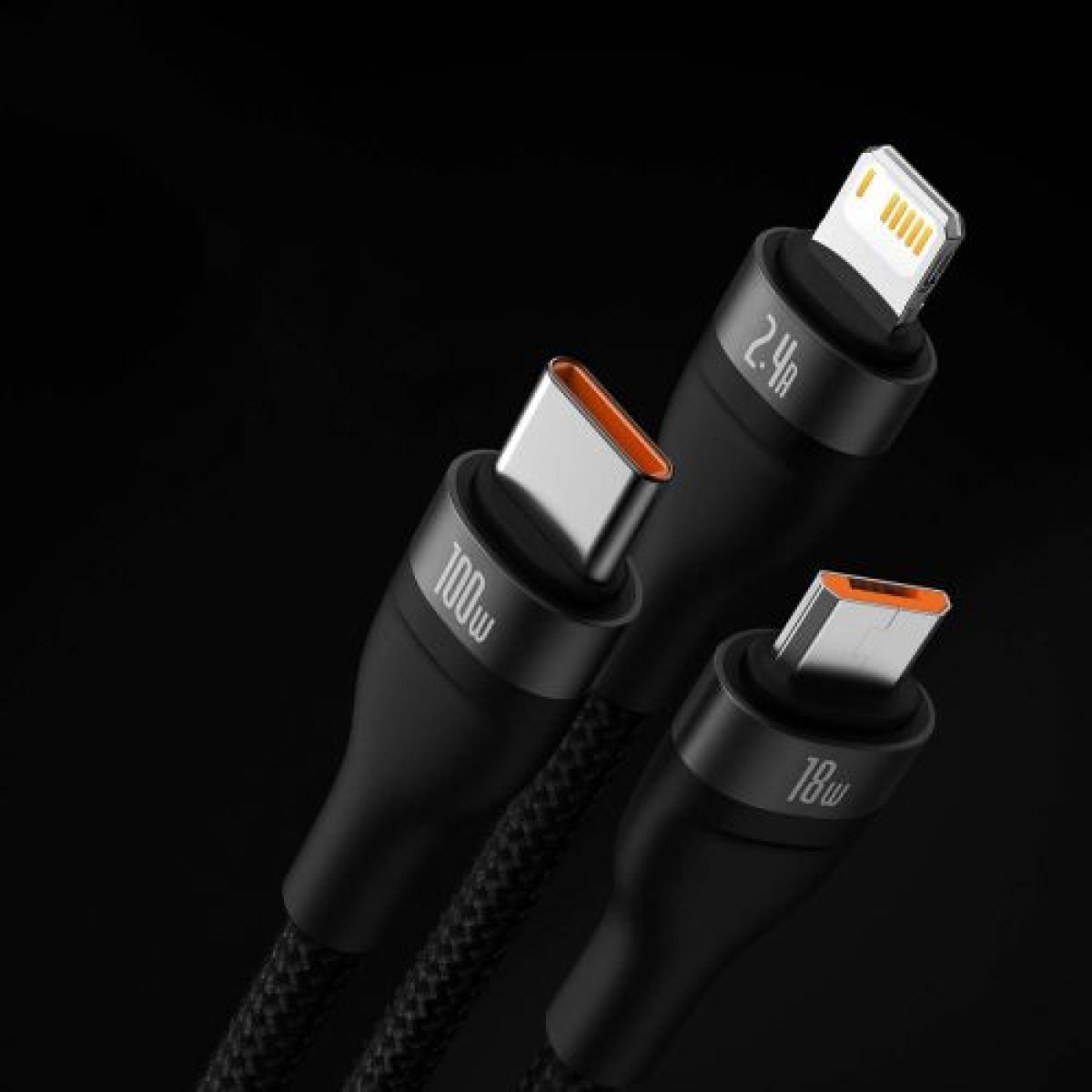 Baseus Universal Flash Series 3-σε-1 Καλώδιο δεδομένων γρήγορης φόρτισης (USB-A σε Micro + Lightning + Type-C) 100W, 1,2 m Μαύρο (CASS030001)
