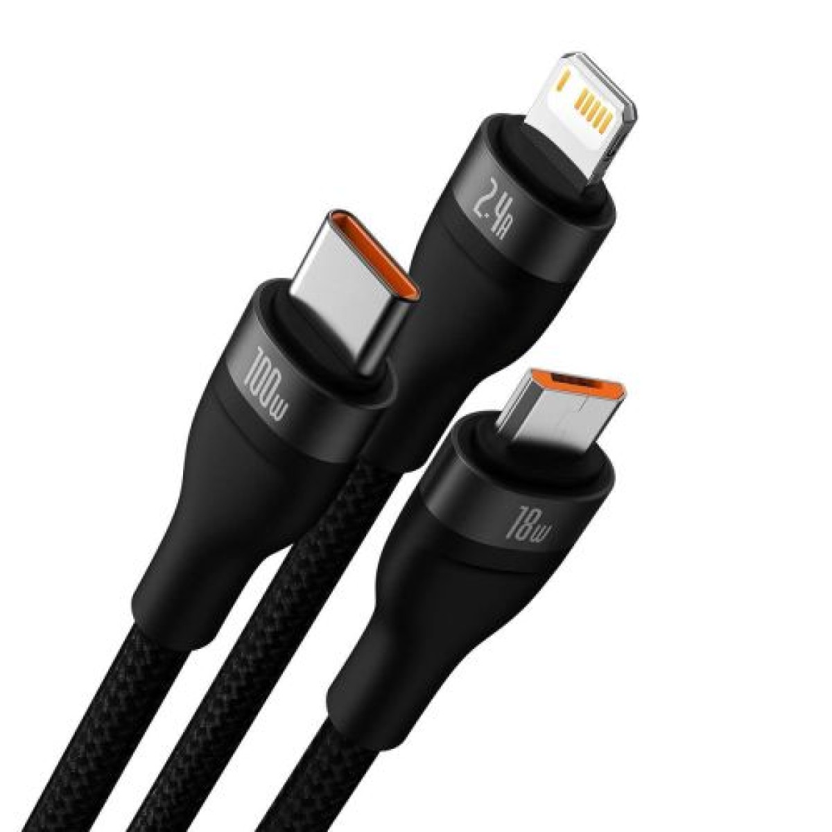 Baseus Universal Flash Series 3-σε-1 Καλώδιο δεδομένων γρήγορης φόρτισης (USB-A σε Micro + Lightning + Type-C) 100W, 1,2 m Μαύρο (CASS030001)