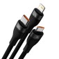 Baseus Universal Flash Series 3-σε-1 Καλώδιο δεδομένων γρήγορης φόρτισης (USB-A σε Micro + Lightning + Type-C) 100W, 1,2 m Μαύρο (CASS030001)