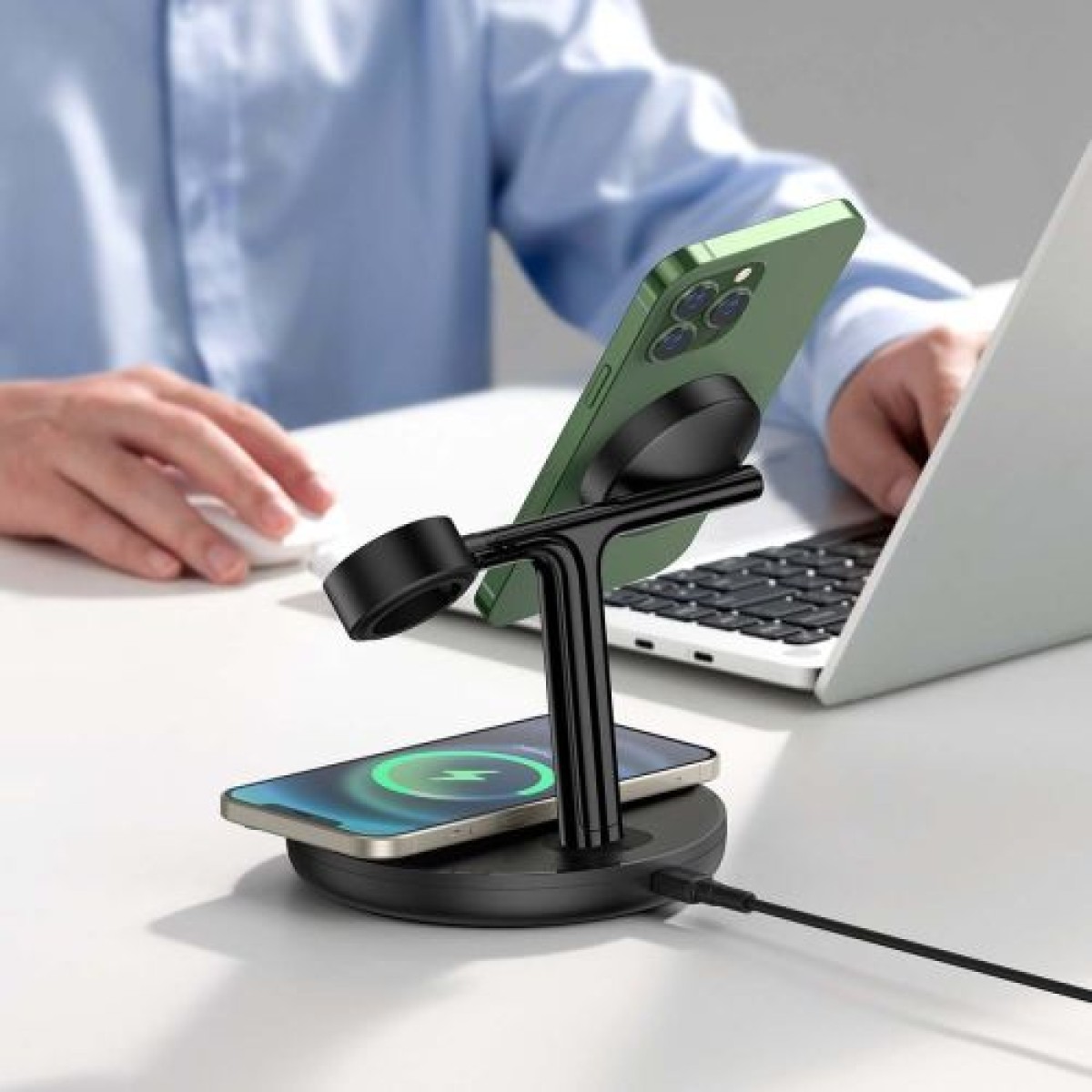 Baseus Wireless Charger Swan stand 3-in-1 Μαγνητικός φορτιστής με καλώδιο TypeC 15W, 1m Μαύρο (WXTE000101)