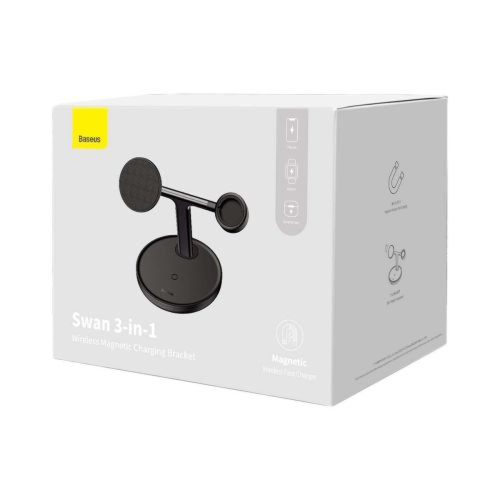 Baseus Wireless Charger Swan stand 3-in-1 Μαγνητικός φορτιστής με καλώδιο TypeC 15W, 1m Μαύρο (WXTE000101)