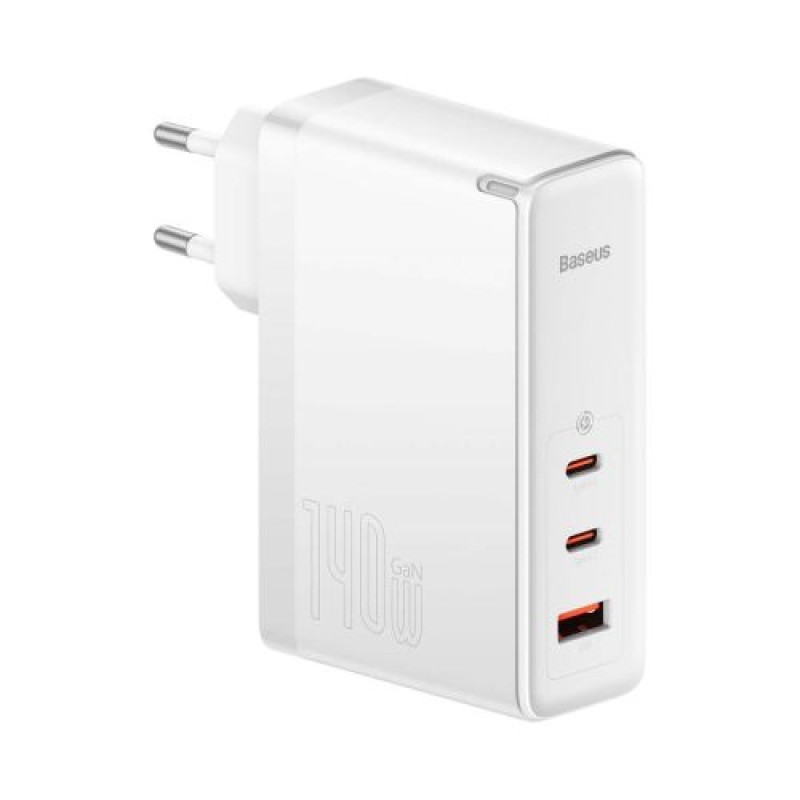 Baseus Travel Charger GaN5 Pro Γρήγορος φορτιστής τοίχου, C+C+U, 140W White EU (CCGP100202)
