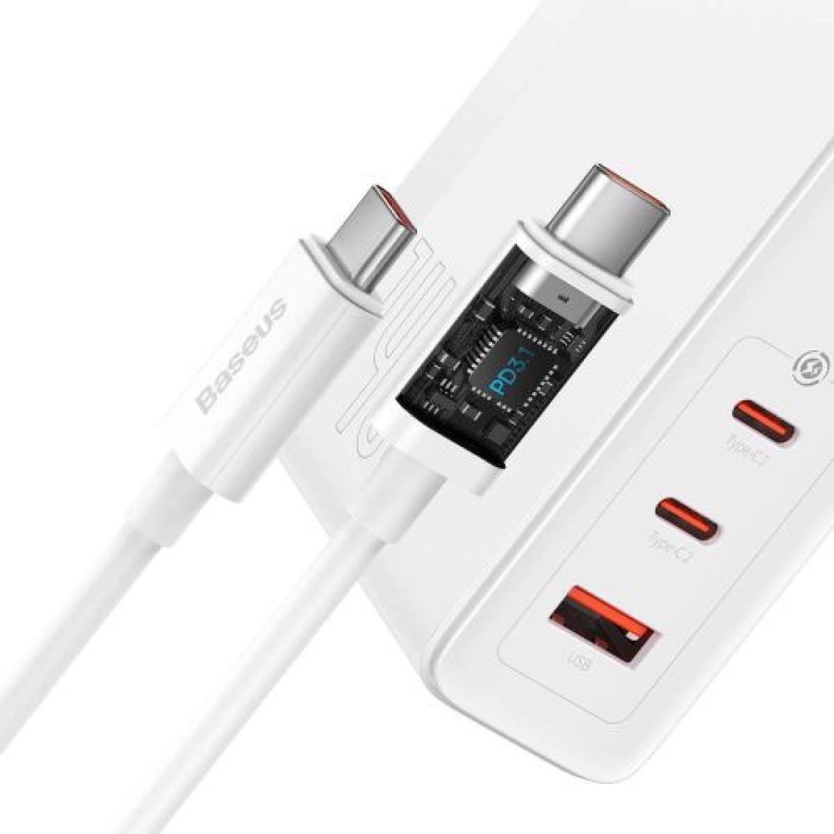 Baseus Travel Charger GaN5 Pro Γρήγορος φορτιστής τοίχου, C+C+U, 140W White EU (CCGP100202)