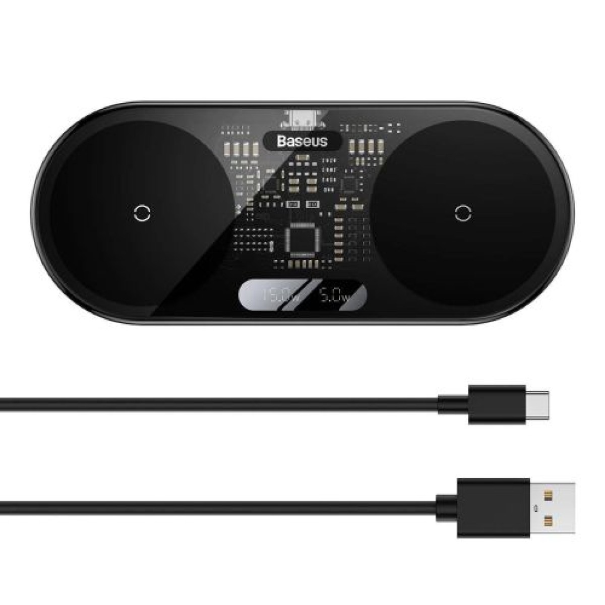 Baseus Wireless Charger Digital LED Display, Διπλή πλατφόρμα φόρτισης, με καλώδιο Type-C, 20W, Μαύρο (WXSX010101)