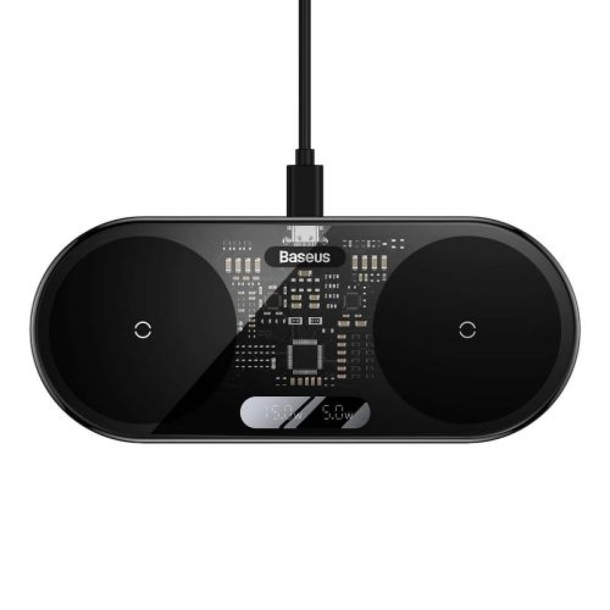 Baseus Wireless Charger Digital LED Display, Διπλή πλατφόρμα φόρτισης, με καλώδιο Type-C, 20W, Μαύρο (WXSX010101)