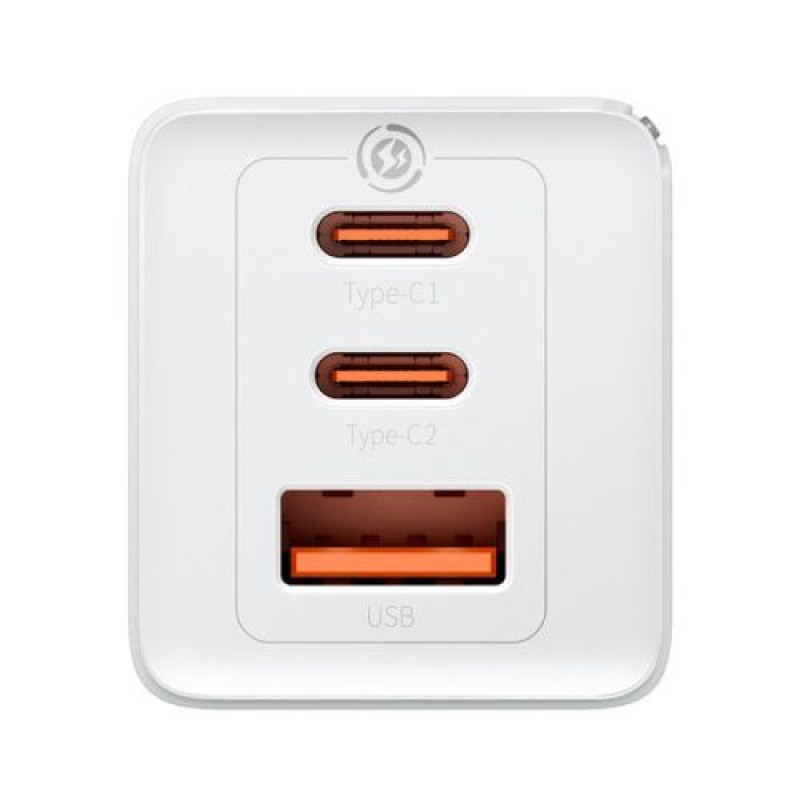 Baseus Travel Charger GaN5 Pro Γρήγορος φορτιστής τοίχου, C+C+U, QC, AFC, PD 65W με Type-C έως Type-C (100W) 1m, White EU (CCGP120202)