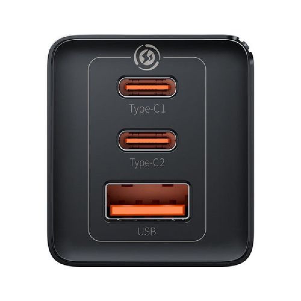 Baseus Travel Charger GaN5 Pro Γρήγορος φορτιστής τοίχου, C+C+U, QC, AFC, PD 65W με Type-C έως Type-C (100W) 1m, Black EU (CCGP120201)
