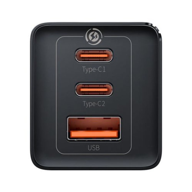 Baseus Travel Charger GaN5 Pro Γρήγορος φορτιστής τοίχου, C+C+U, QC, AFC, PD 65W με Type-C έως Type-C (100W) 1m, Black EU (CCGP120201)