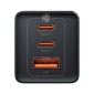 Baseus Travel Charger GaN5 Pro Γρήγορος φορτιστής τοίχου, C+C+U, QC, AFC, PD 65W με Type-C έως Type-C (100W) 1m, Black EU (CCGP120201)