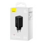 Baseus Travel Charger GaN5 Pro Γρήγορος φορτιστής τοίχου, C+C+U, QC, AFC, PD 65W με Type-C έως Type-C (100W) 1m, Black EU (CCGP120201)