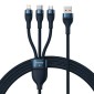 Baseus Universal Cable Flash Series II 3-σε-1 Καλώδιο δεδομένων γρήγορης φόρτισης (USB-A σε Micro + Lightning + Type-C) 66W, 480mbps, 1,2m, Μπλε (CASS040003)