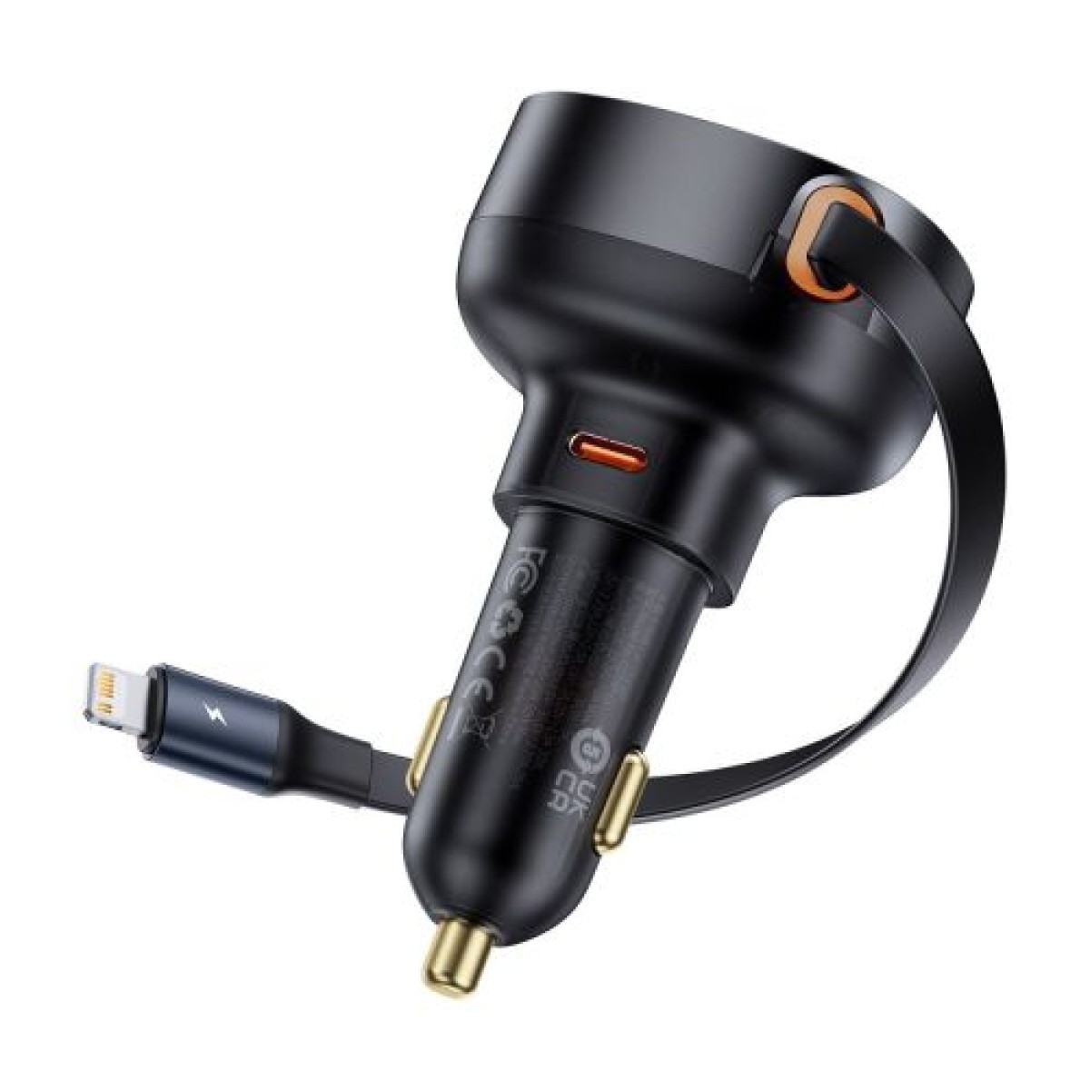 Baseus Car Charger Enjoyment Pro Fast Charger Type-C θηλυκό, Lightning αρσενικό (0,75m) Ενσωματωμένο ανασυρόμενο καλώδιο, 55W μαύρο EU (C00057803111-00)