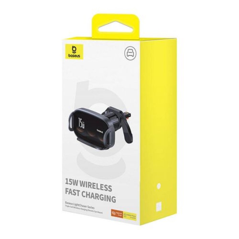 Baseus Car Charger LightChaser Series Επαγωγική θήκη 15W για εξαερισμό, μαύρο (BS-CM029)