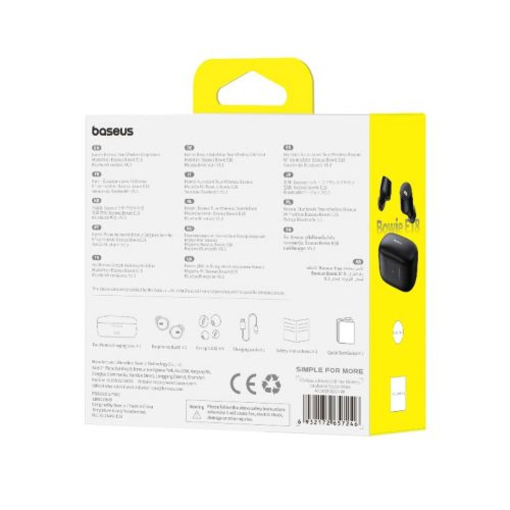 Ακουστικά Baseus Ακουστικά Bluetooth Bowie E18 TWS, BT 5.3, ENC, IPX4, Black EU (A00023800123-00)