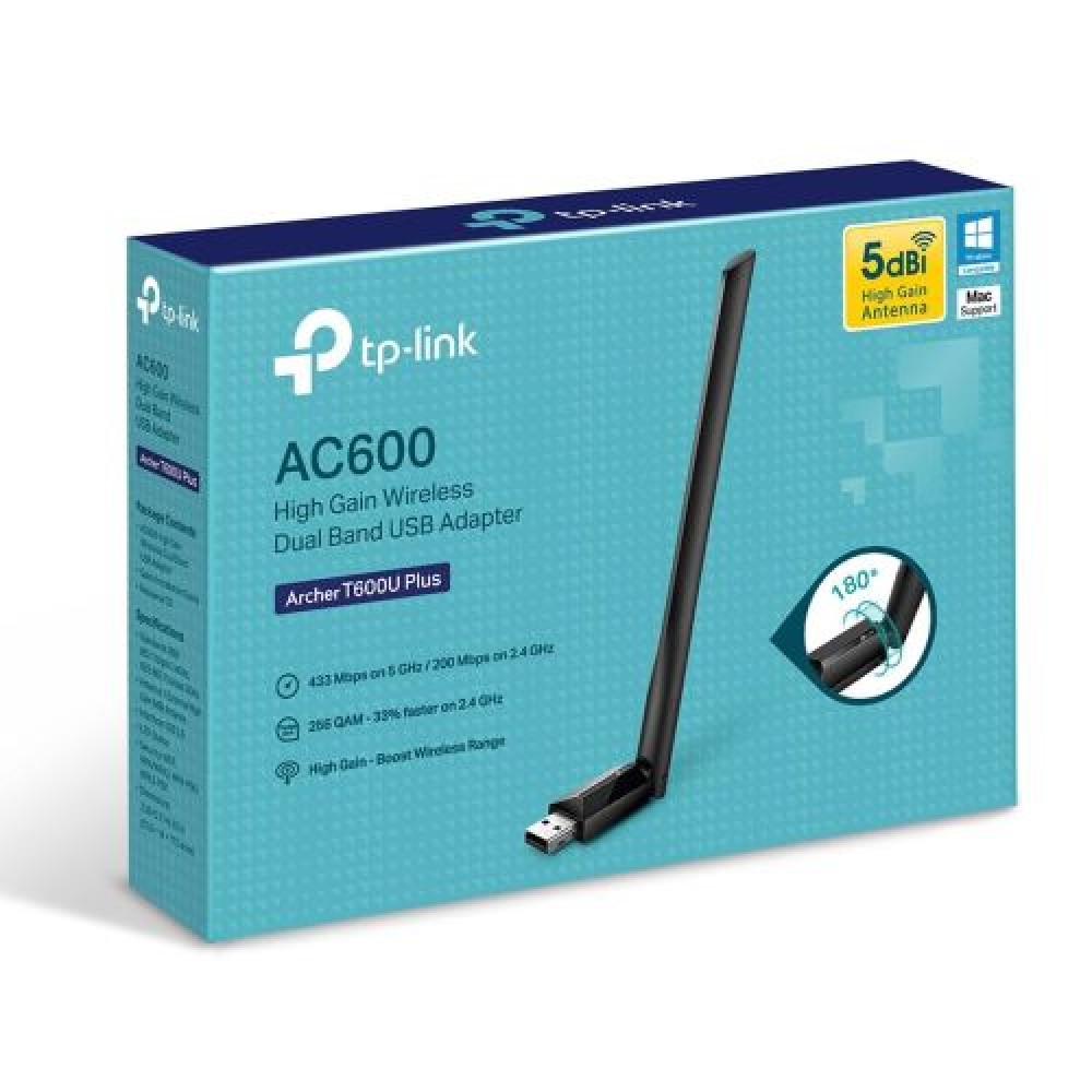 Προσαρμογέας δικτύου TP-Link T600U Plus AC600 Wireless, USB 2,0, 600Mb/s, Black EU