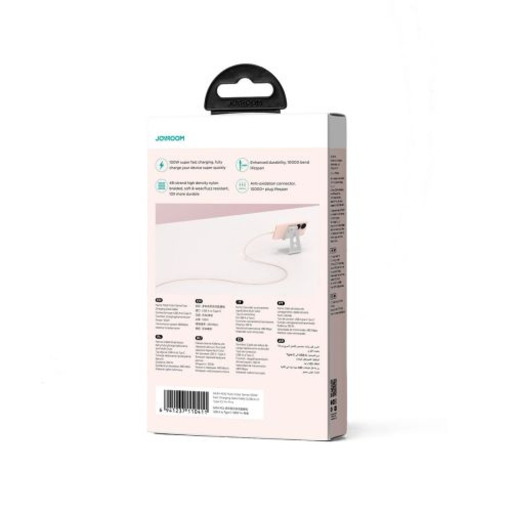 Joyroom USB - Καλώδιο γρήγορης φόρτισης και δεδομένων σειράς πολλαπλών χρωμάτων Type-C, 100W, 1m, Ροζ (S-A34)