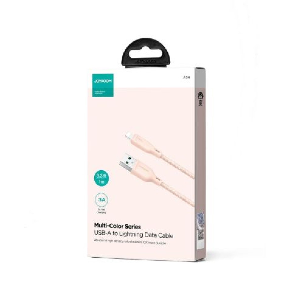 Joyroom USB - Καλώδιο Lightning Multi-Color Series A14, 480mb/s, 3A, 1,2m, Ροζ (SA34-AL3)
