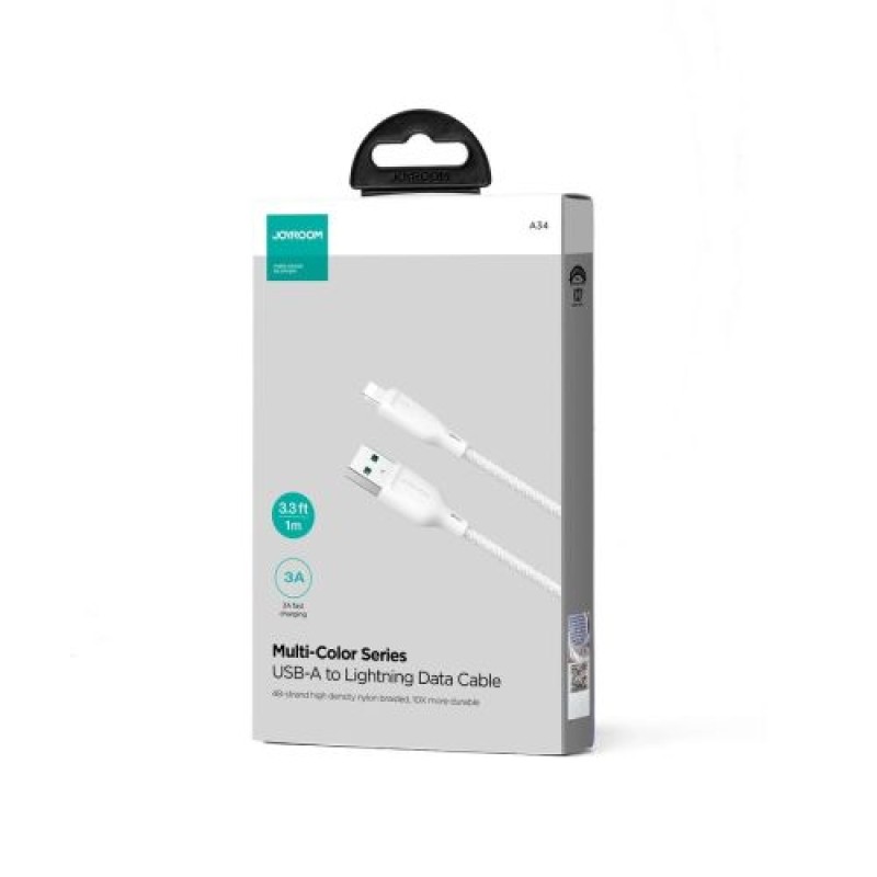 Joyroom USB - Καλώδιο Lightning Multi-Color Series A14, 480mb/s, 3A, 1,2m, Λευκό (SA34-AL3)