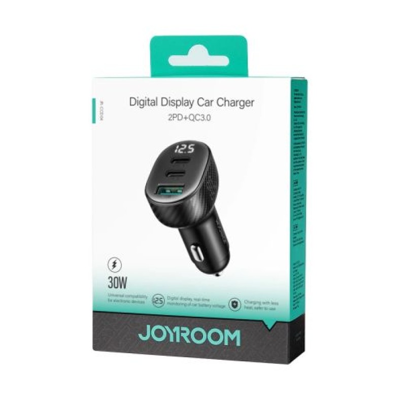 Φορτιστής αυτοκινήτου Joyroom με ψηφιακή οθόνη, C+C+U, 30W, Μαύρο (JR-CCD04)