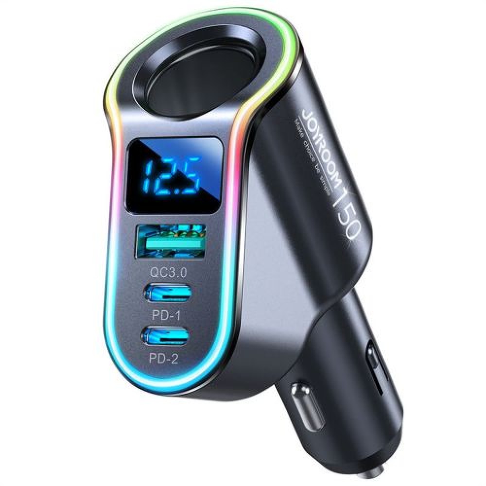 Φορτιστής αυτοκινήτου Joyroom 4 σε 1, Πομπός Bluetooth Fm C+C+U+Cigarette, PD 150W, Μαύρο (JR-CL21)