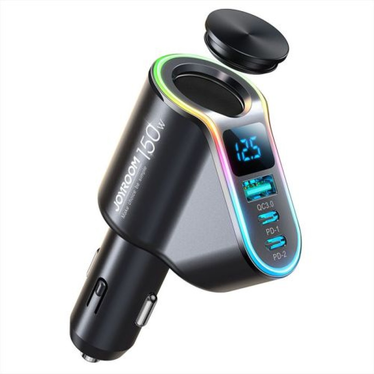 Φορτιστής αυτοκινήτου Joyroom 4 σε 1, Πομπός Bluetooth Fm C+C+U+Cigarette, PD 150W, Μαύρο (JR-CL21)