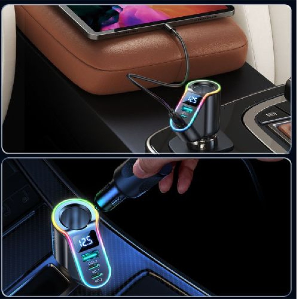 Φορτιστής αυτοκινήτου Joyroom 4 σε 1, Πομπός Bluetooth Fm C+C+U+Cigarette, PD 150W, Μαύρο (JR-CL21)