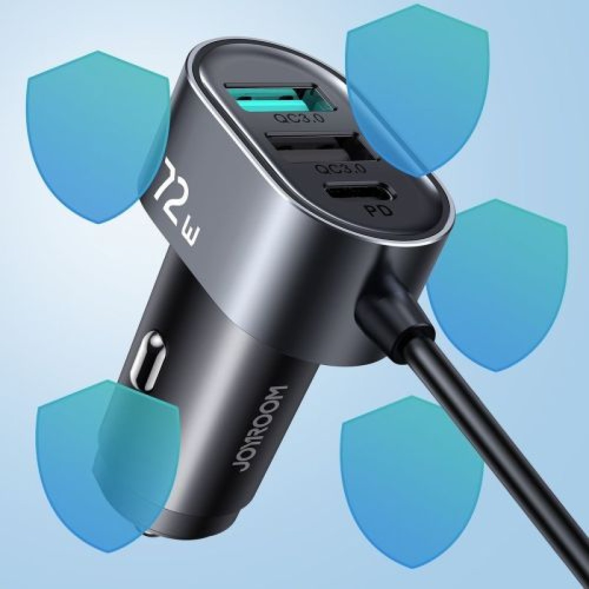 Φορτιστής αυτοκινήτου Joyroom 5-σε-1, C+C+U+U+U, QC 3.0, PD 3.0, FCP, AFC, 12V/24V, 72W, Μαύρο (JR-CL05)