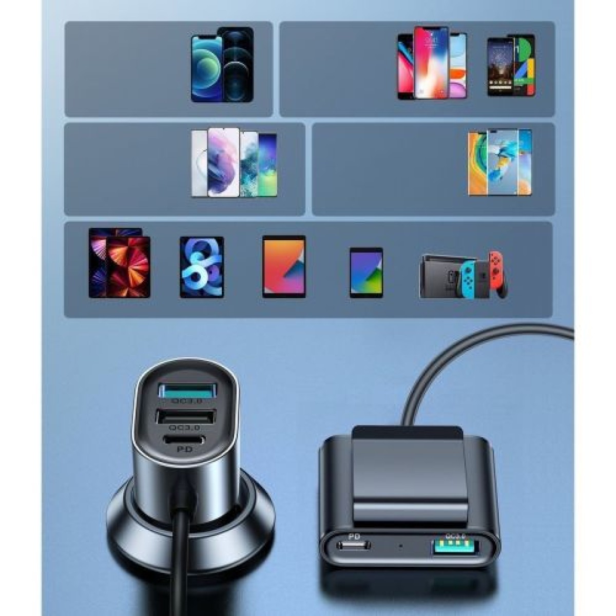 Φορτιστής αυτοκινήτου Joyroom 5-σε-1, C+C+U+U+U, QC 3.0, PD 3.0, FCP, AFC, 12V/24V, 72W, Μαύρο (JR-CL05)