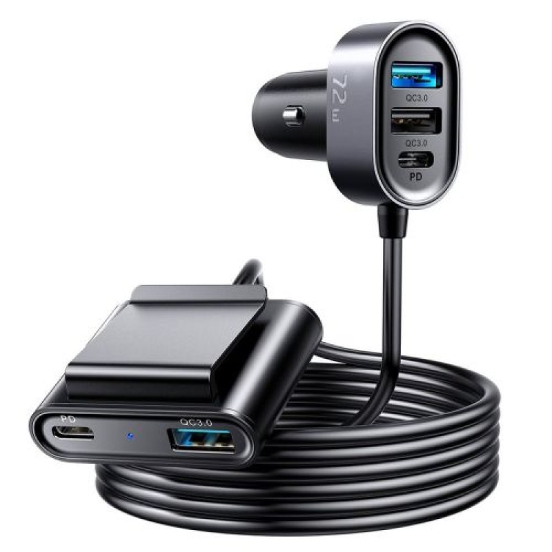 Φορτιστής αυτοκινήτου Joyroom 5-σε-1, C+C+U+U+U, QC 3.0, PD 3.0, FCP, AFC, 12V/24V, 72W, Μαύρο (JR-CL05)