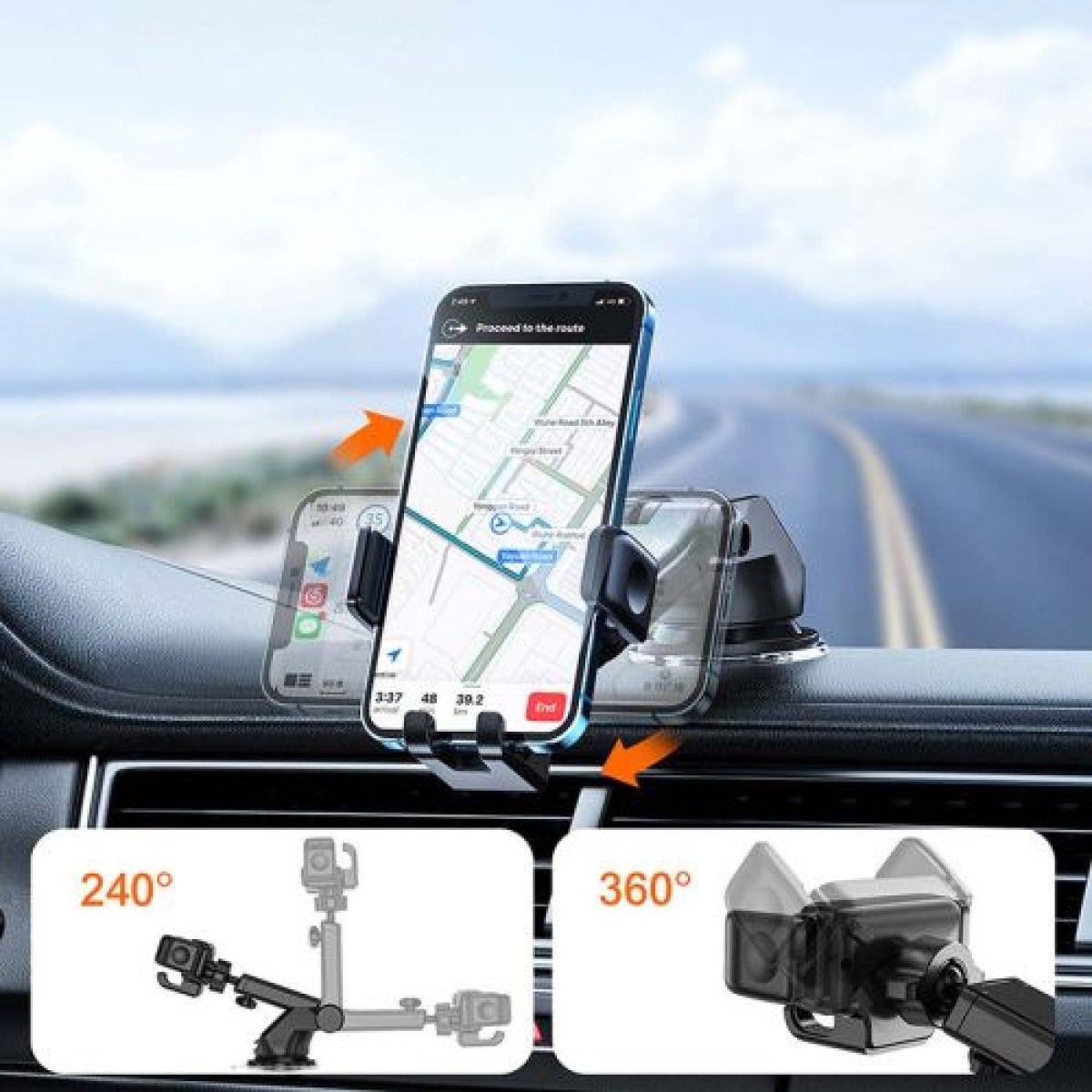 Joyroom Car Mount Clamp Holder 360 Rotation (Έκδοση ταμπλό) 4,7-6,7 ίντσες, Μαύρο (JR-ZS283)