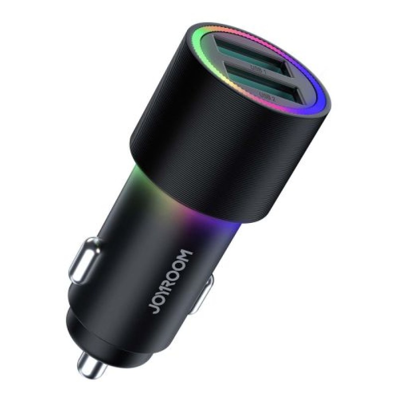 Φορτιστής αυτοκινήτου Joyroom U+U, 24W, Φως LED, Μαύρο (JR-CL10)