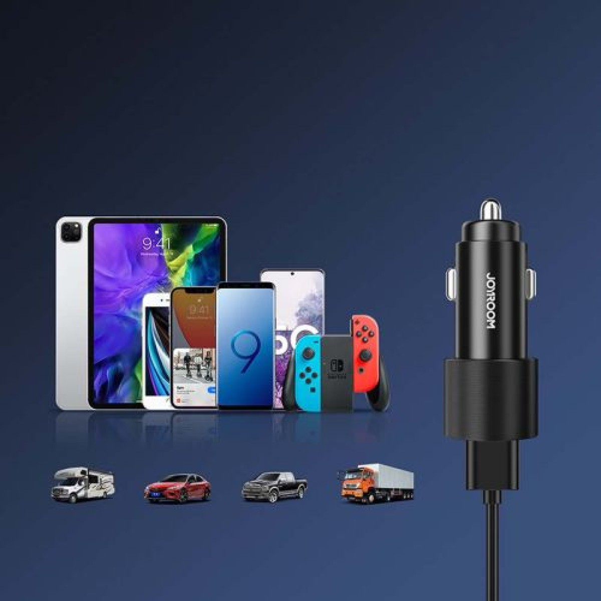 Φορτιστής αυτοκινήτου Joyroom U+U, 24W, Φως LED, Μαύρο (JR-CL10)