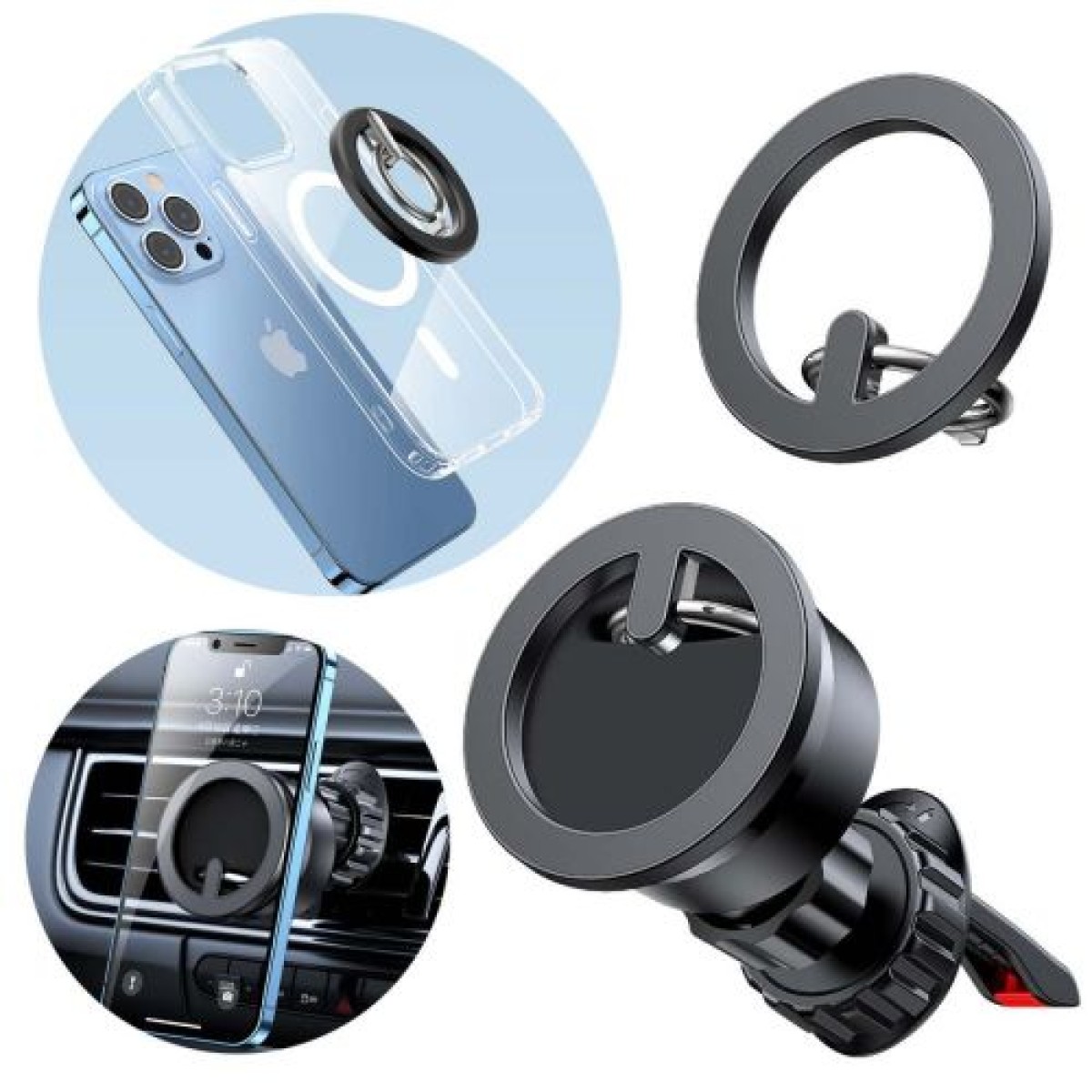 Joyroom Car Mount Magnetict Kit για έξοδο αέρα (Στήριγμα αυτοκινήτου, Μαγνητικός δακτύλιος, Μαγνητικό Καπάκι) Μαύρο (JR-ZS294)
