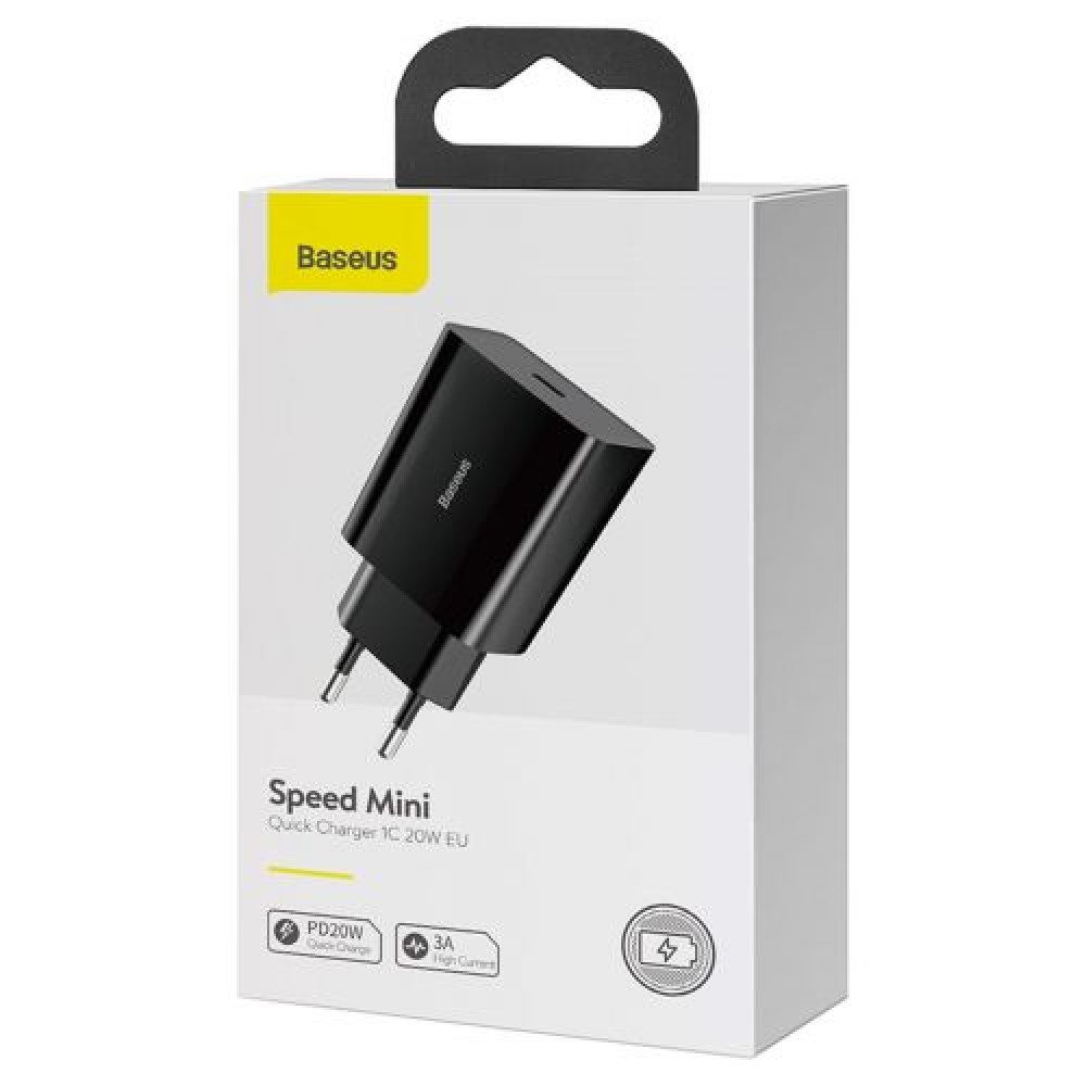 Baseus Travel Charger Speed ​​Mini 1C Quick Charger 20W EU Black (CCFS-SN01)