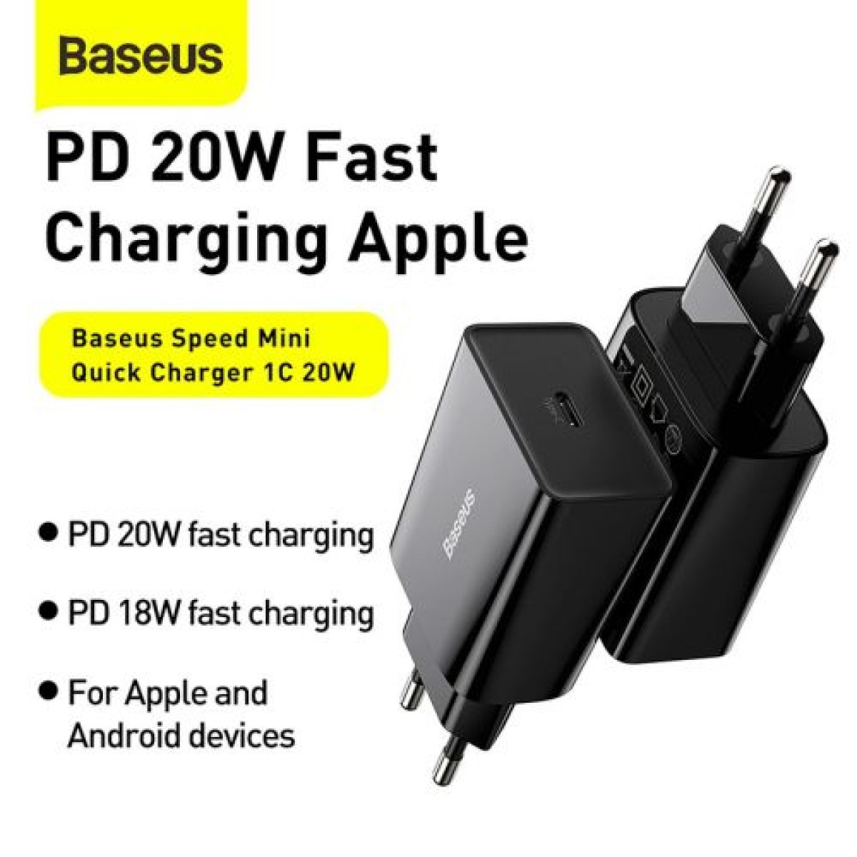 Baseus Travel Charger Speed ​​Mini 1C Quick Charger 20W EU Black (CCFS-SN01)